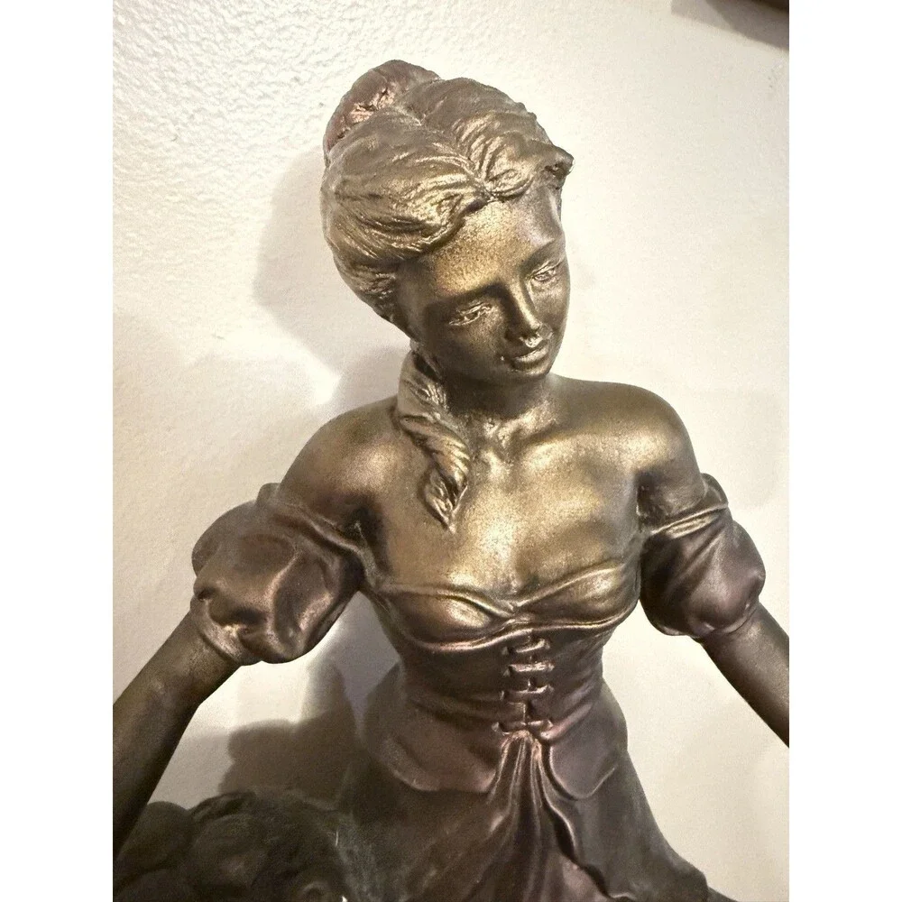 Vintage 1993 Austin Sculpture Morning Walk Woman Fruit Basket Dog 14.5” Statue
